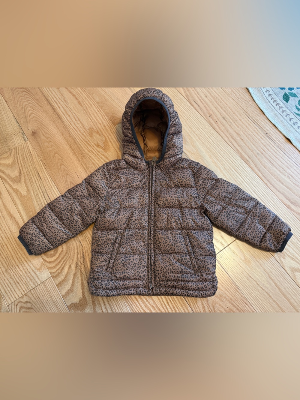 GAP Kids Brown Leopard Print Puffer Jacket size 2 Water Resistant